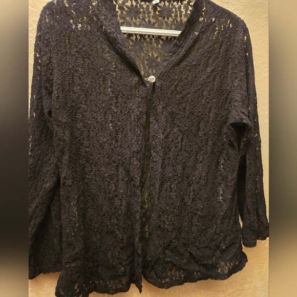 Vintage Black Lace Cardigan | Sheer Floral Lace | Romantic Y2K - Picture 6 of 8